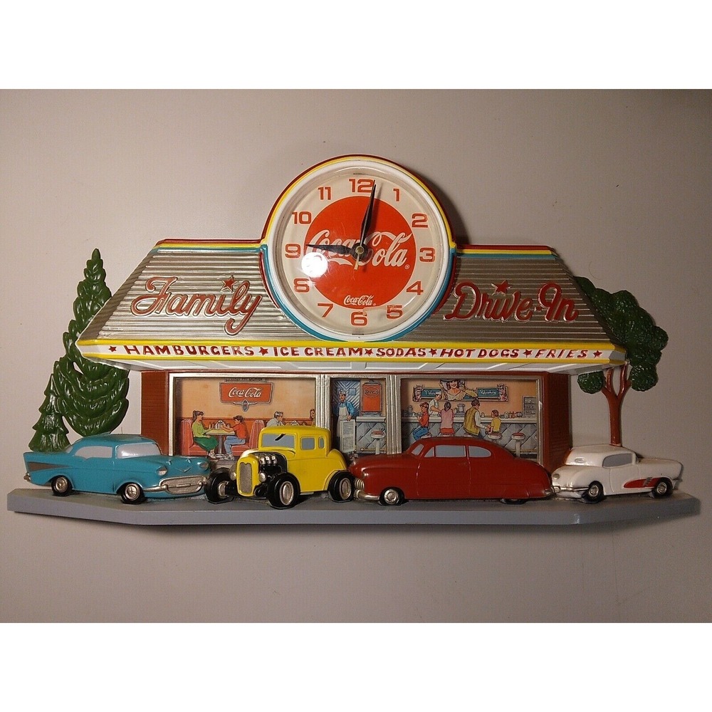 Vintage Coca Cola Family Drive In Wall Clock Tested Collectible SODA POP 1950S